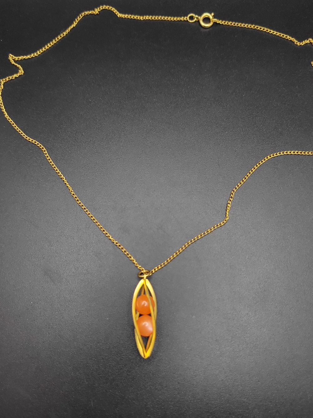 Gold-Tone Peapod Pendant Necklace with Orange Beads - Women Jewelry